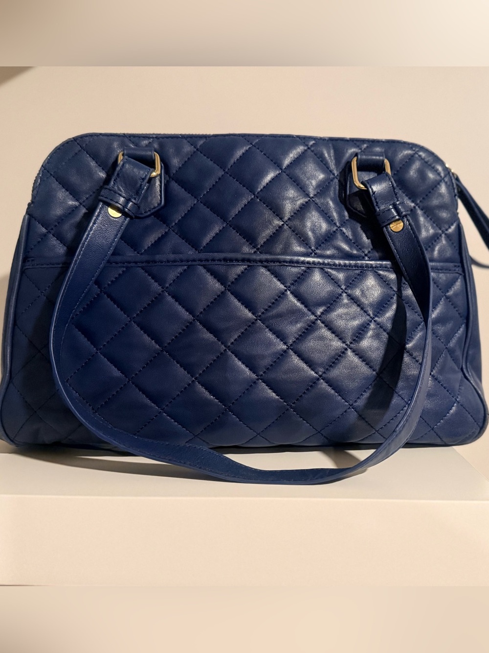 Isaac Mizrahi Quilted Navy Leather Shoulder Bag